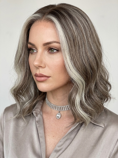 Glamvigor Hybrillia™ Blend Human Hair Perfectly balanced rooted blonde blends straight and wavy Bob Lace Part Wig GLP052