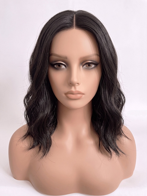 Glamvigor Hybrillia Blend Human Hair  black shoulder-length wavy PRE-CUT Lace Part Wig GLP080