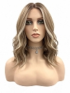 Glamvigor Hybrillia Blend Human Hair Medium Brown base with Light Golden Blonde highlights loose beach wavy  Lace Part  wig glp041