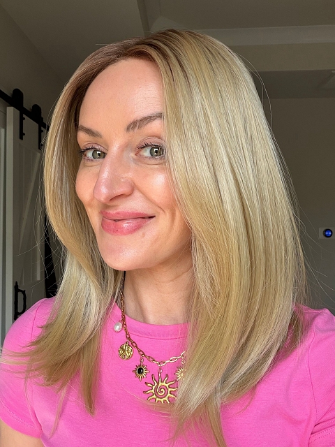 Glamvigor Hybrillia™ Blend Human Hair Natural Gold Brown OMBRE with SIDE bangs Lace Part Wig GLP060