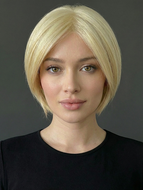 Glamvigor Hybrillia™ Blend Human HairPale Blonde with Slight Platinum Highlighting modern bob Wig (Basic Cap) GBC018