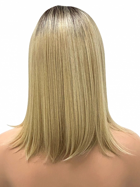 Blonde Ombre Straight Medium Length Synthetic Lace Part Wig GLP004