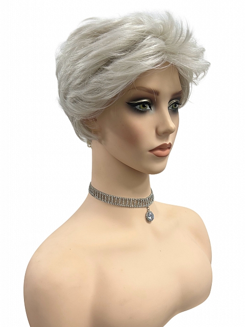 Cool Platinum Blonde with Almost White Highlights layered and voluminous short Synthetic Wig (Basic Cap) GBC017