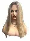 Glamvigor Hybrillia™ Blend Human Hair  Platinum with Shaded Roots long staright Lace Part Wig GLP066