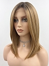 Hybrillia Blend Human Hair Dark Blonde Evenly Blended with Medium Golden Blonde  shoulder-length layered Straight  Lace Part  wig glp040