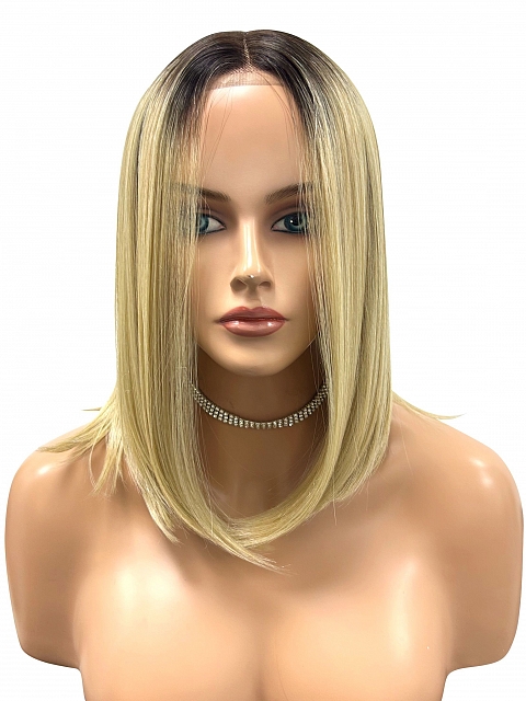 Blonde Ombre Straight Medium Length Synthetic Lace Part Wig GLP004