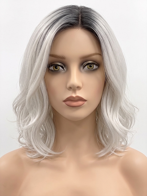 Glamvigor Hybrillia Blend Human Hair Ombre Silver White Wavy with side bangs  Lace Part Wig GLP047