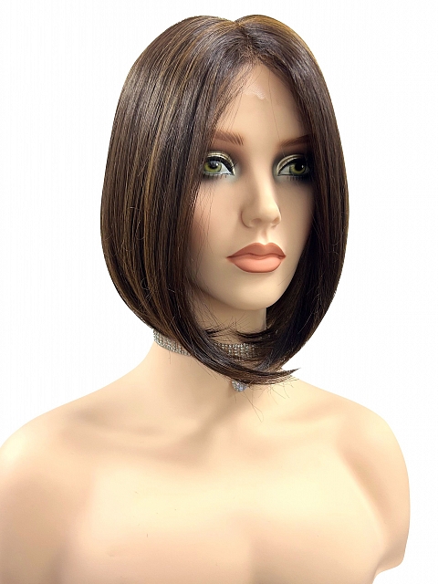 Radiant  Dark Brown with Blonde Highlights bob style Synthetic Mono TOP Wig GMT007