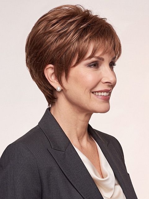 Glamvigor Hybrillia™ Blend Human Hair  Cute Medium Auburn with Ginger Blonde Highlights Short Pixie Wig (Basic Cap) GBC001