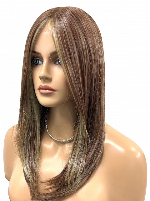Pretty Auburn with Blonde Highlights layered Straight Synthetic Lace Part Wig GLP009