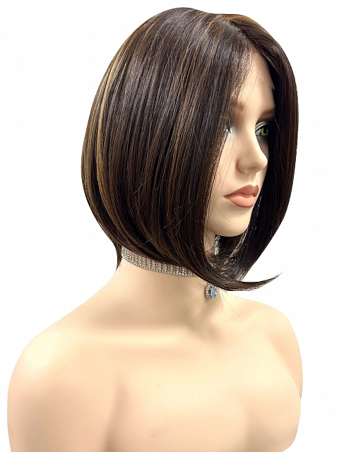 Radiant  Dark Brown with Blonde Highlights bob style Synthetic Mono TOP Wig GMT007