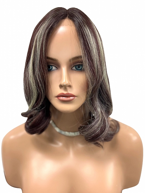 Trendy Medium Auburn with Blonde Highlights Medium Curls Synthetic Lace Part Wig GLP006