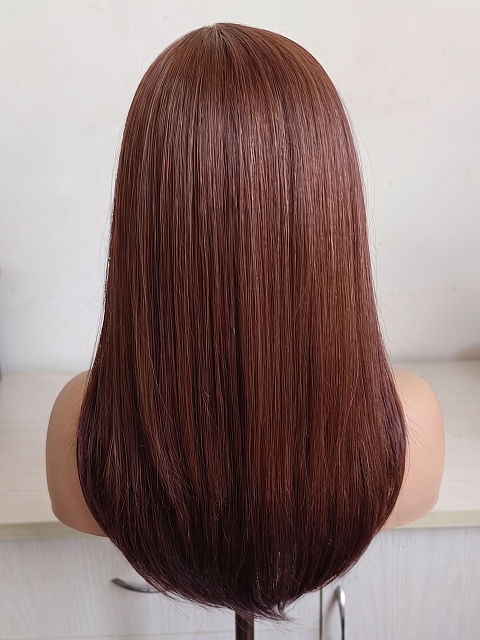 Hybrillia™ Blend Human Hair Dark Auburn Blend with Dark Brown  long layered  PRE-CUT Lace Part  Wig GLP071