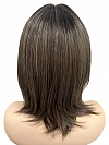 Natural soft brunette with highlights shoulder-length bob  with bangs synthetic Lace Part  wig glp038