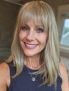 Trendy Ash Blonde mid-length with full wispy bangs Synthetic Lace Part Wig glp034