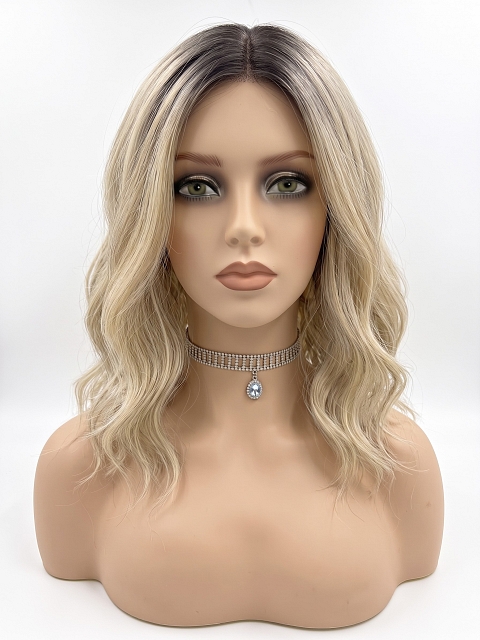 Glamvigor Hybrillia Blend Human Hair Elegant cool Blonde Ombre Wavy Lace Part Wig GLP001