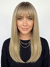 Glamvigor Hybrillia™ Blend Human Hair Elegantblonde ombre with FULL bangs long staright Lace Part Wig GLP061