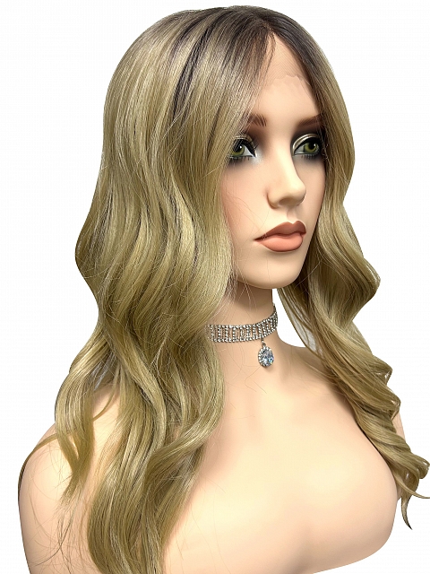 Exquisite Dark Honey Blond ombre long layered wavy Synthetic Lace Part Wig GLP021