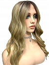 Exquisite Dark Honey Blond ombre long layered wavy Synthetic Lace Part Wig GLP021