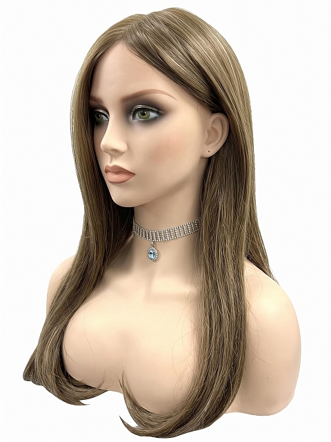 Glamvigor Hybrillia Blend Human Hair Chic Medium Brown long cascading staright Lace Part Wig GLP027