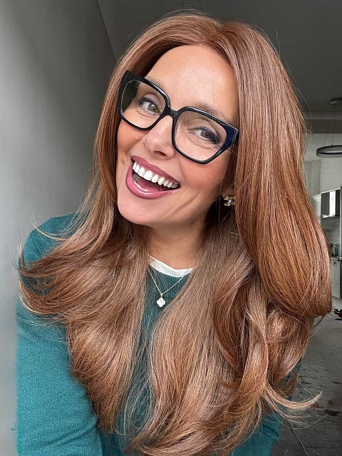 Glamvigor Hybrillia™ Blend Human Hair Ginger copper with light copper highlights long cascading style Lace Part Wig GLP058
