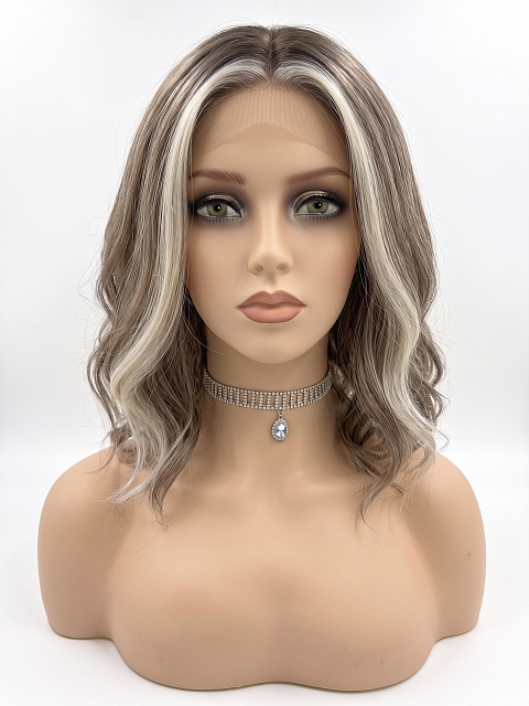 Glamvigor Hybrillia Blend Human Hair Perfectly balanced rooted blonde blends straight and wavy Bob Lace Part Wig GLP052