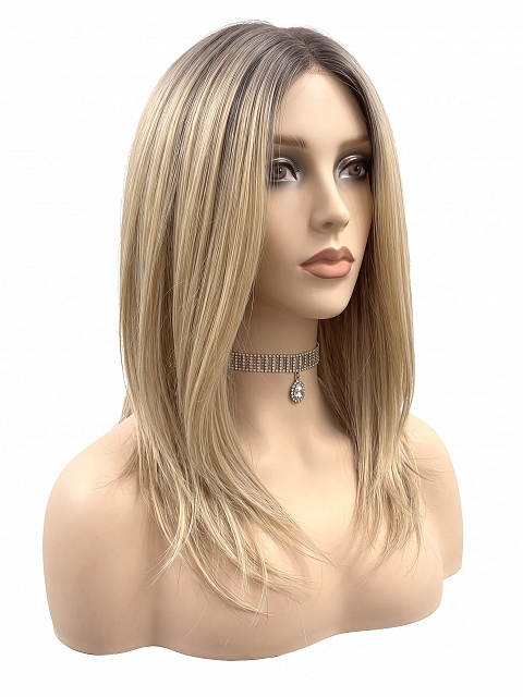 Glamvigor Hybrillia Blend Human Hair Pretty Blonde Ombre Medium layered Straight Lace Part Wig GLP007