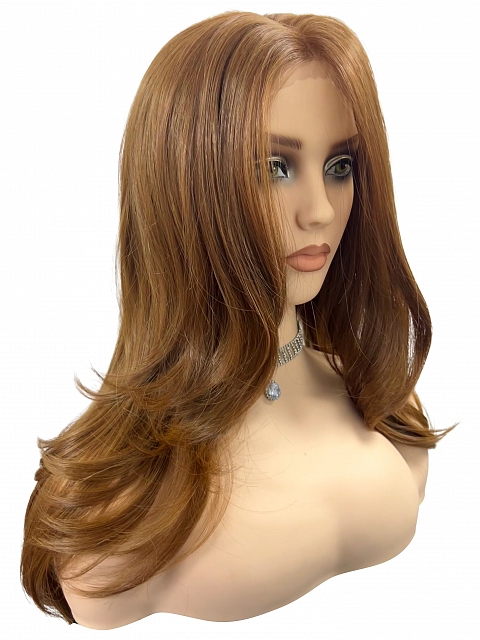 Glamvigor Hybrillia™ Blend Human Hair Ginger copper with light copper highlights long cascading style Synthetic Lace Part Wig GLP058
