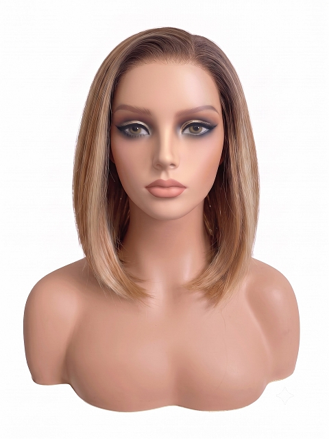 Glamvigor Hybrillia Blend Human Hair  ombre Ginger  with Dark Blonde hights  BOB  style PRE-CUT Lace Part Wig GLP081