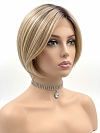 Glamvigor Hybrillia Blend Human Hair Light Ash Blonde Evenly Blended with Cool Platinum Blonde with Dark Roots multi-layered crop Wig (Basic Cap) GBC019