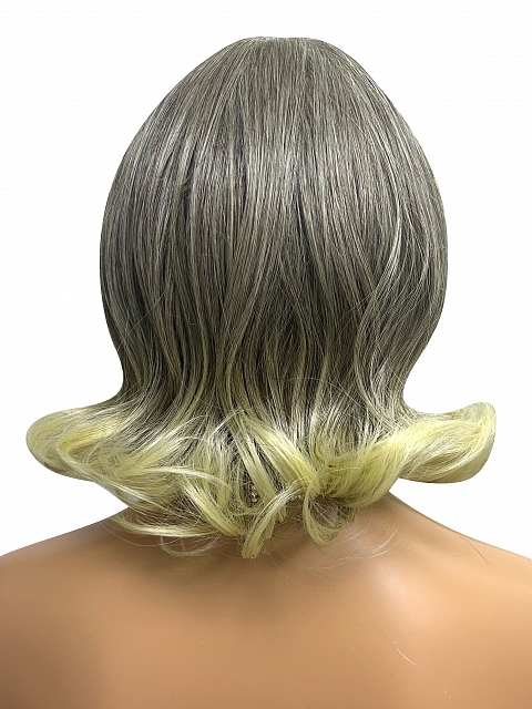 Pretty Auburn mixed  blonde Roots melting into light blonde ends Wavy Bob Synthetic Lace Part Wig GLP017