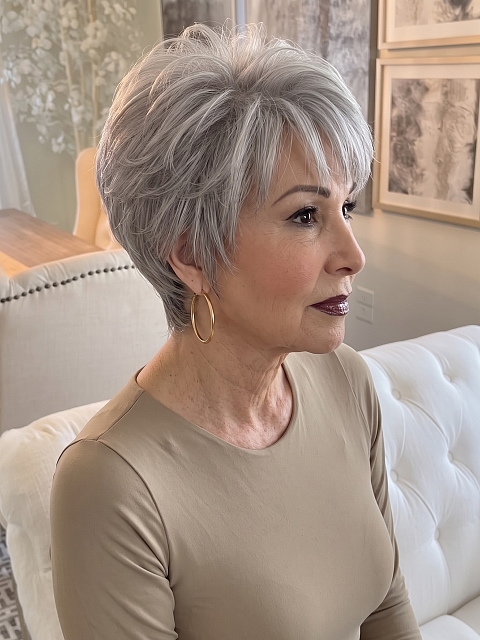 Glamvigor Hybrillia Blend Human Hair Perfect Pure Silver White and Pearl Platinum Blonde Blend short cut  Wig (Basic Cap) GBC012
