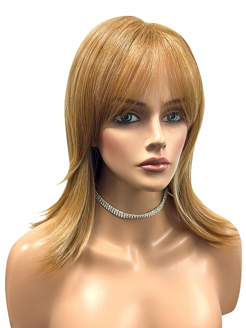 Orange-Brown with Golden Highlights Layered Mid-Length Straight Hair with soft bangs Synthetic Wig (Basic Cap) GBC009