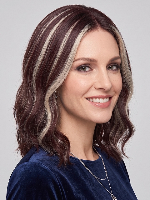 Glamvigor Hybrillia Blend Human Hair Trendy Auburn with  Cool Platinum Blonde Highlights wavy  Lace Part Wig GLP006