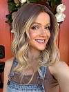 Natural Ash Blonde ombre  soft wavy layered Synthetic Lace Part Wig GLP043