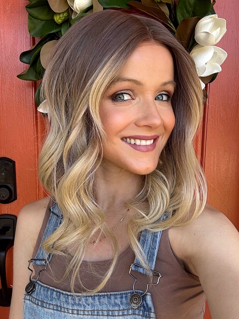 Natural Ash Blonde ombre  soft wavy layered Synthetic Lace Part Wig GLP043
