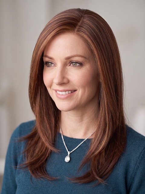 Glamvigor Hybrillia™ Blend Human Hair Dark Auburn Blend with Dark Brown  long layered  PRE-CUT Lace Part  Wig GLP071