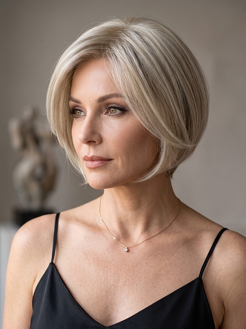 Glamvigor Hybrillia™ Blend Human Hair Elegant blonde  Straight Bob   Wig (Basic Cap) GBC023