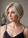 Glamvigor Hybrillia™ Blend Human Hair Elegant blonde  Straight Bob   Wig (Basic Cap) GBC023