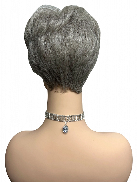 Perfect Pure Silver White and Pearl Platinum Blonde Blend short  cut with layers Synthetic Wig (Basic Cap) GBC012