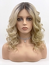 Glamvigor Hybrillia Blend Human Hair flirty Dark Blonde with Light & Golden Brown Roots mid-length layered waves  Lace Part  wig glp037
