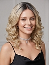 Glamvigor Hybrillia Blend Human Hair flirty Dark Blonde with Light & Golden Brown Roots mid-length layered waves  Lace Part  wig glp037