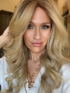 Exquisite Dark Honey Blonde ombre long layered wavy Synthetic Lace Part Wig GLP021