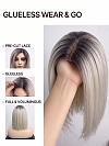  Glamvigor Hybrillia Blend Human Hair ICED BLONDE WITH Dark Roots Straight PRE-CUT Lace Part Wig GLP078