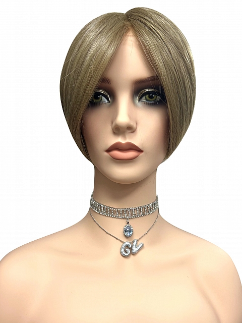 Fabulous  edgy Light Ash Blonde short  bob Synthetic Mono TOP Wig GMT006