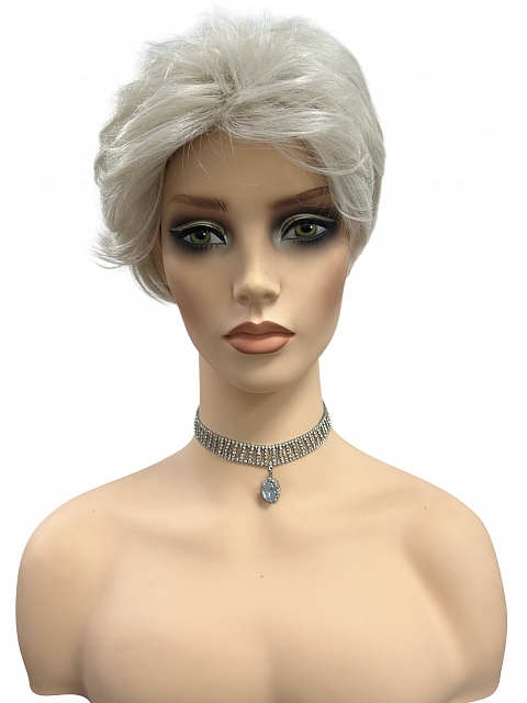 Cool Platinum Blonde with Almost White Highlights layered and voluminous short Synthetic Wig (Basic Cap) GBC017