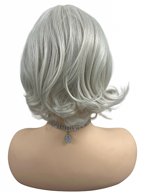 Iced Oyster Gray mid-length with light waves  Synthetic Lace Part Wig GLP046