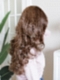 Warm Cinnamon Brown long layered loose beachy waves Synthetic Lace Part Wig GLP018