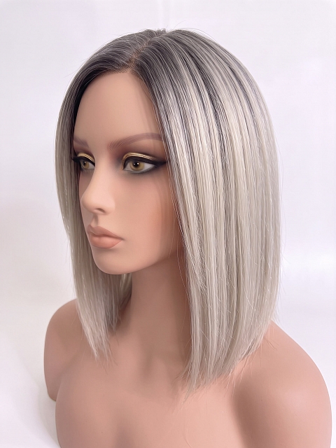  Glamvigor Hybrillia Blend Human Hair ICED BLONDE WITH Dark Roots Straight PRE-CUT Lace Part Wig GLP078