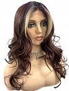 Glamvigor Hybrillia™ Blend Human Hair  Red Brown with Gold Blonde highlights Long  Beach Waves  Synthetic Lace Part Wig GLP056